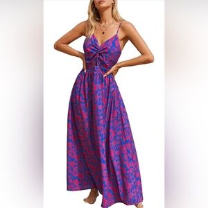 NWOT- CUPSHE Women's Maxi Dress Floral Print Twisted V Neck Blue Floral- Size L